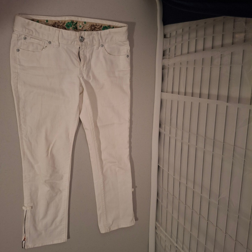 Wicked West‎ Jeans White Silver Embroidered Sparkle Glitter Size 6 Zipper